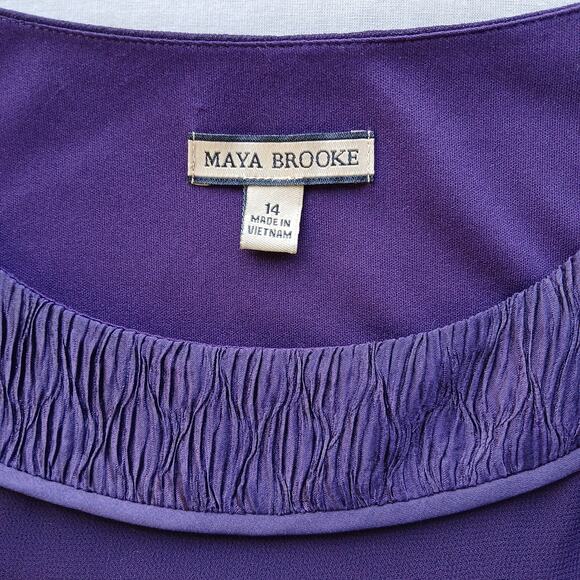 Maya Brooke Dark Purple Sleeveless Blouse size 14 lined sheer mesh layered tank - Picture 7 of 11